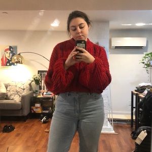 Vintage red balloon sleeve sweater